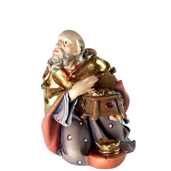 König kniend aus der Krippenfigurenserie "Costa Krippe". Entworfen vom Holzschnitzer Herbert Costa. Aus Ahornholz geschnitzt und handbemalt
